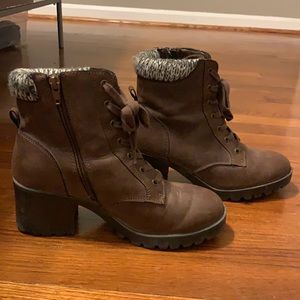 Brown heeled booties from AE